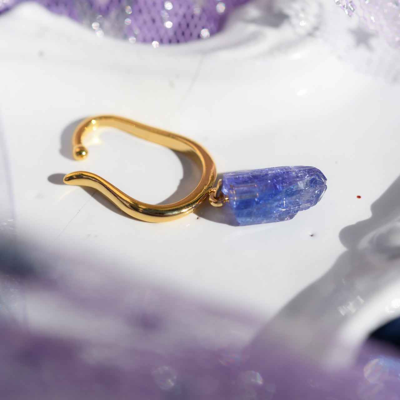 Tanzanite Raw Stone Ear Cuff - One of a Kind — handmade natural mineral jewelry by TROZO, made in Japan (view 7)