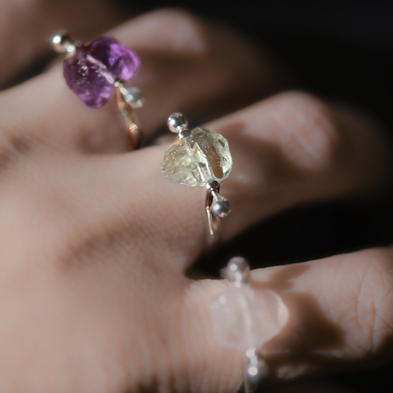 Pierced Raw Stone Ring - Choose from 12 Natural Minerals | 925 Sterling Silver Natural Stone Jewelry