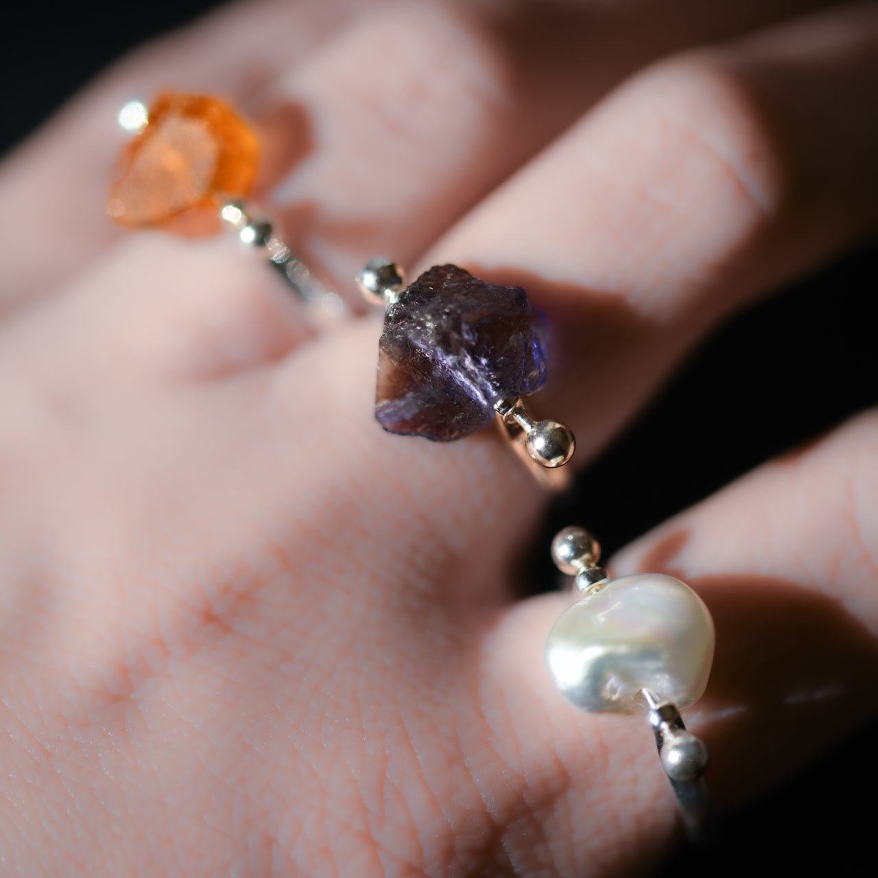 Pierced Raw Stone Ring - Choose from 12 Natural Minerals | 925 Sterling Silver Natural Stone Jewelry