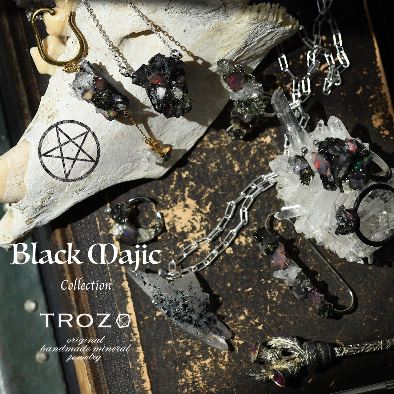Brookite in Quartz Raw Stone Sterling Silver Necklace — handmade natural mineral jewelry by TROZO, made in Japan (view 8)