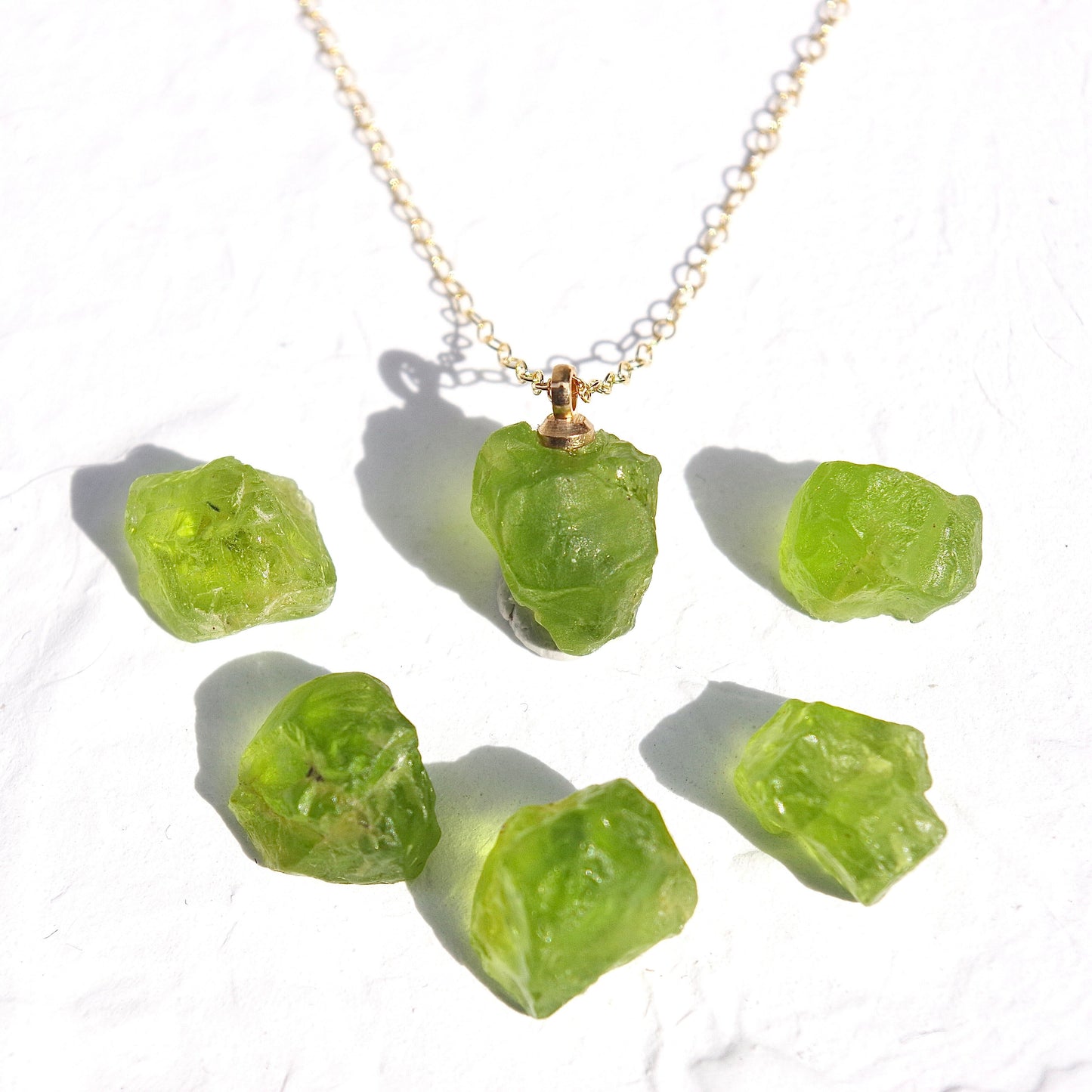 Peridot Raw Stone Necklace | Handmade Natural Stone Jewelry