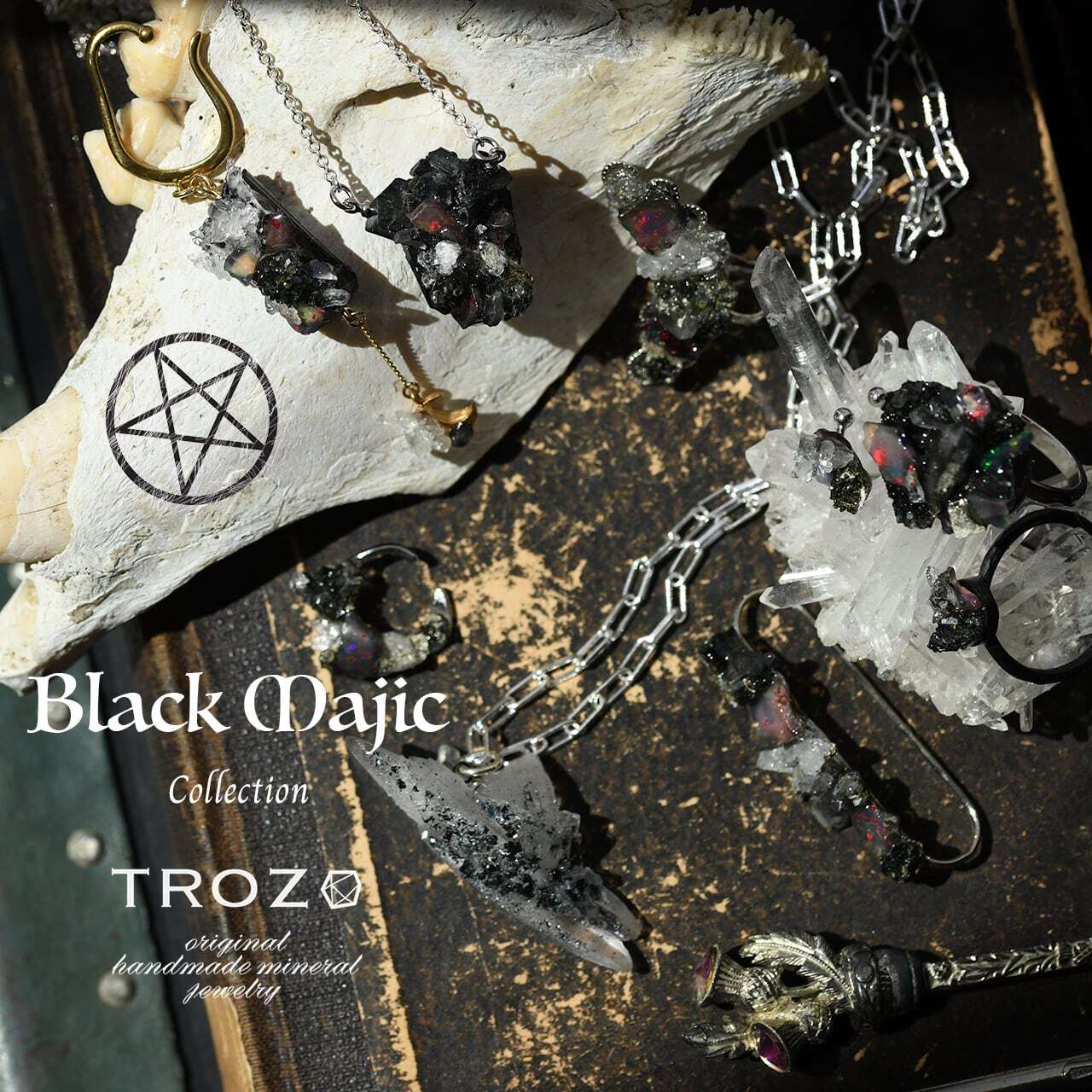Brookite in Quartz Raw Stone Sterling Silver Necklace — handmade natural mineral jewelry by TROZO, made in Japan (view 8)