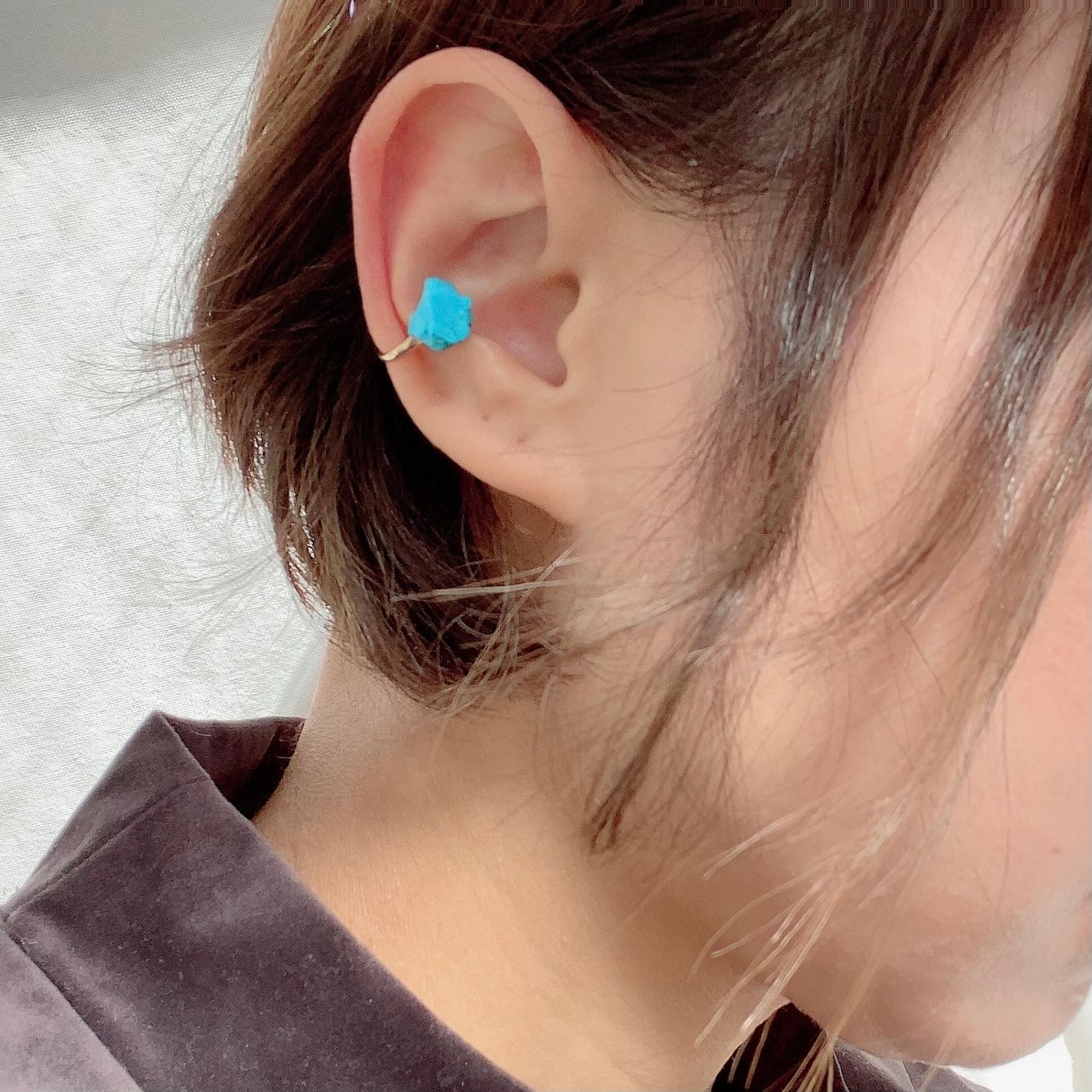 Turquoise Raw Stone Ear Cuff | Handmade Natural Stone Jewelry