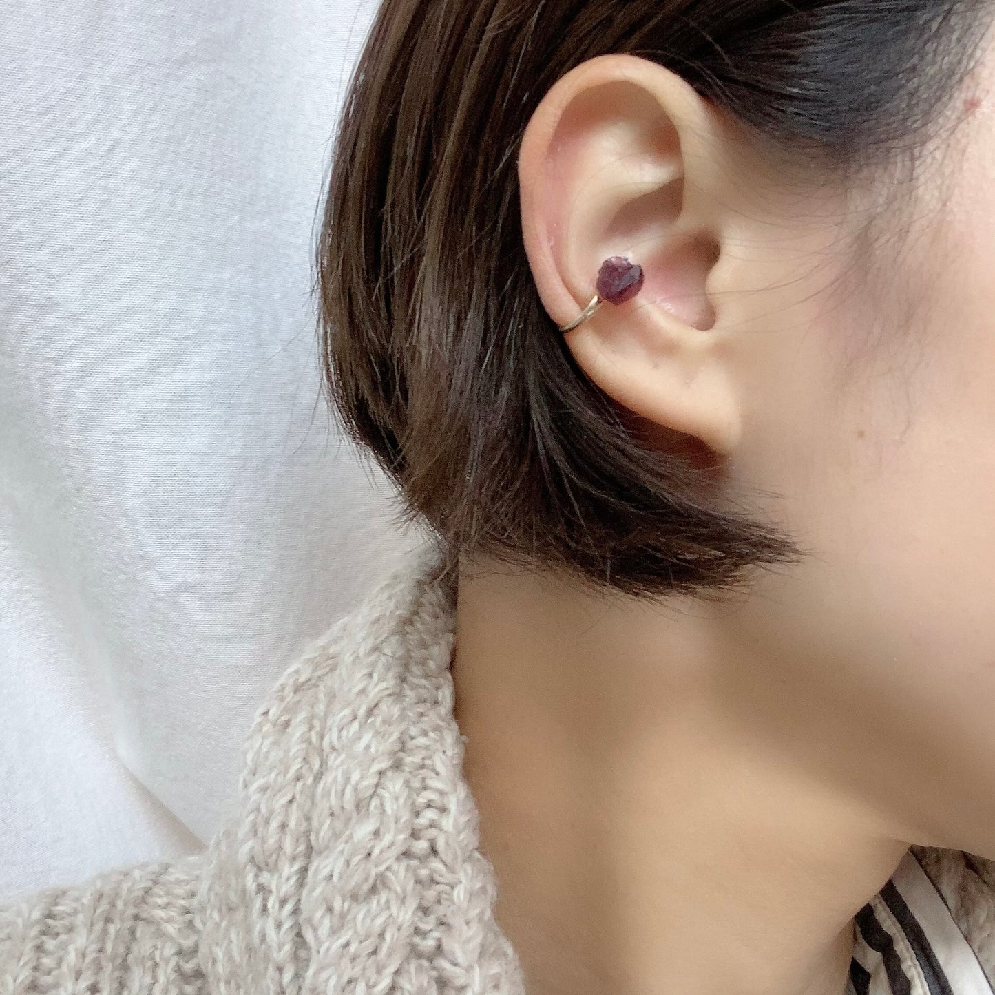 Garnet Raw Stone Ear Cuff | Handmade Natural Stone Jewelry