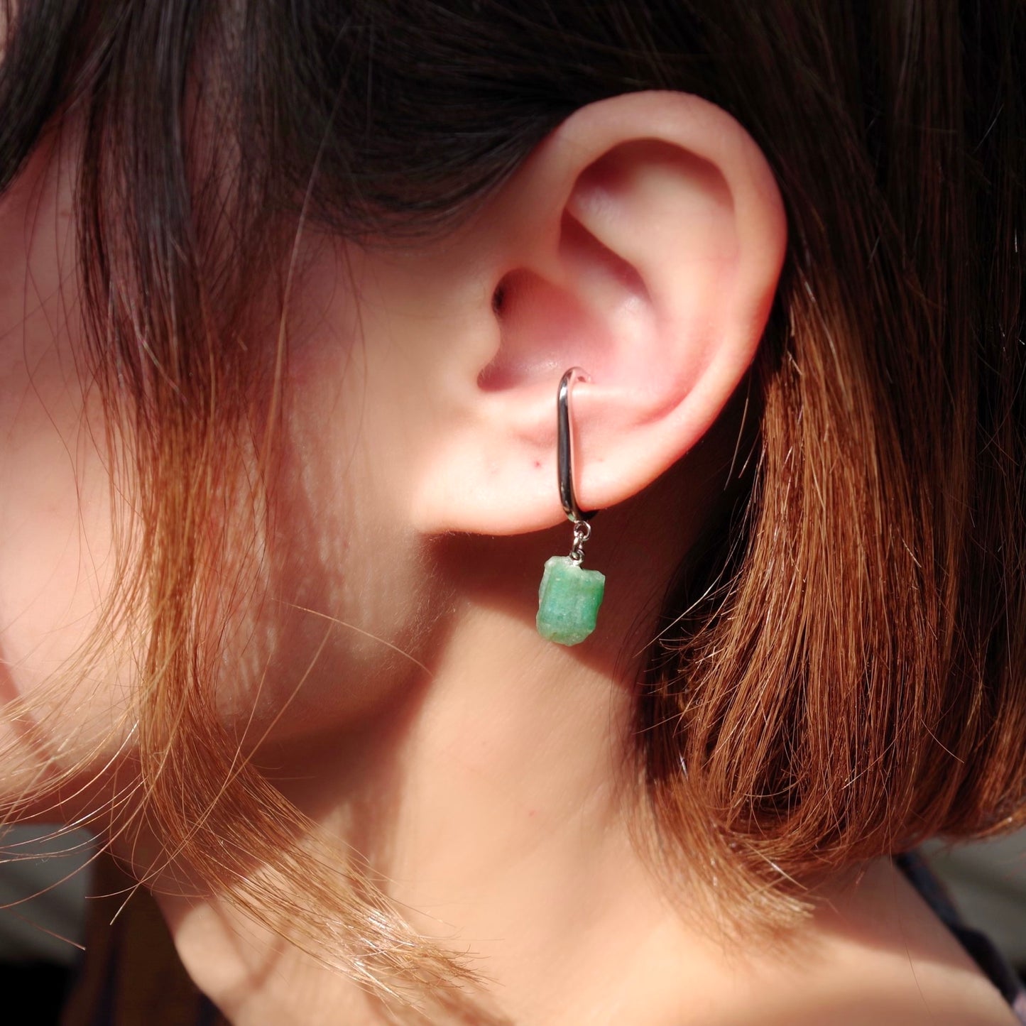 Emerald Raw Stone Ear Cuff | Handmade Natural Stone Jewelry