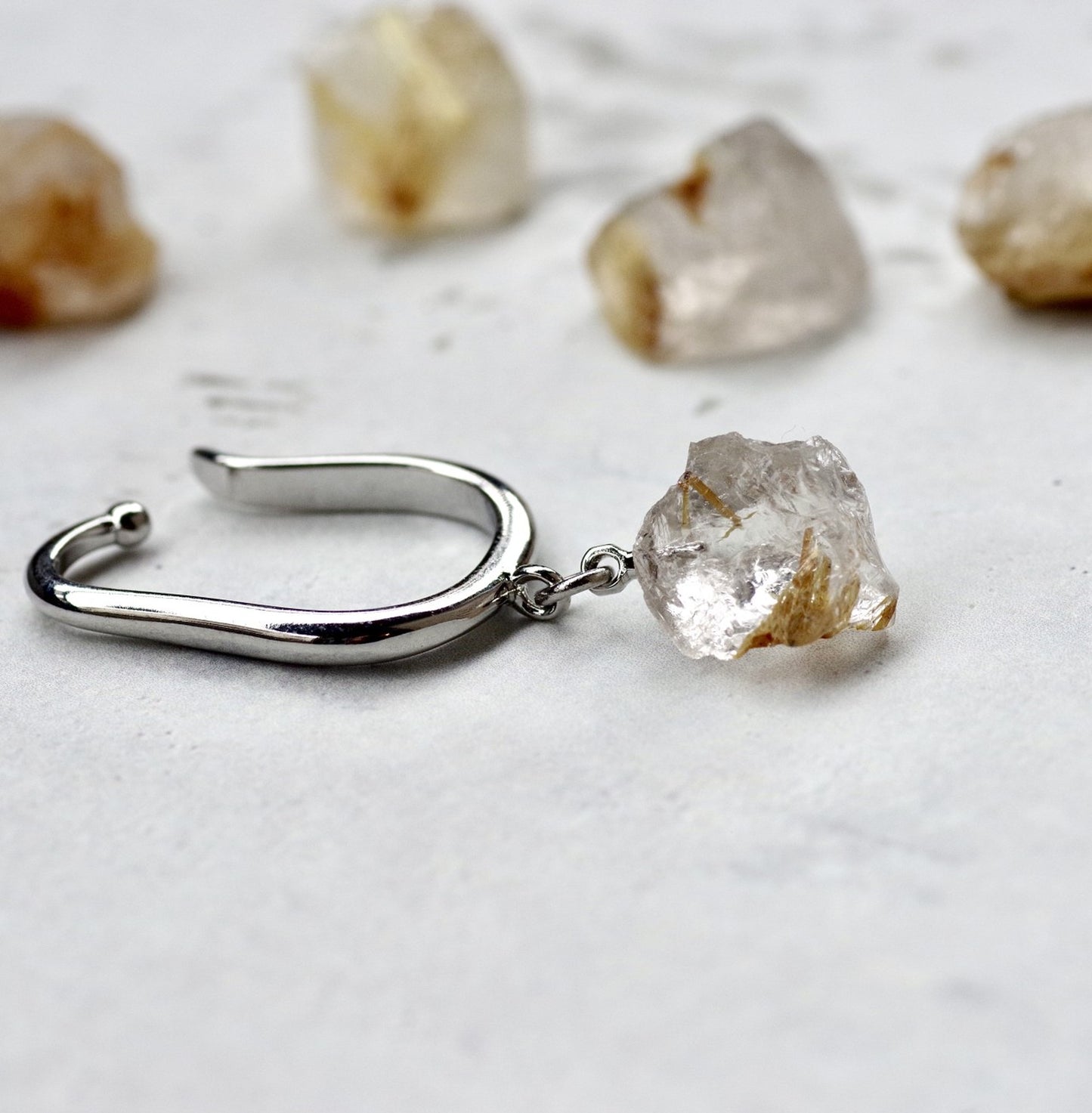 Gold Rutile Quartz Raw Stone Ear Cuff | Handmade Natural Stone Jewelry