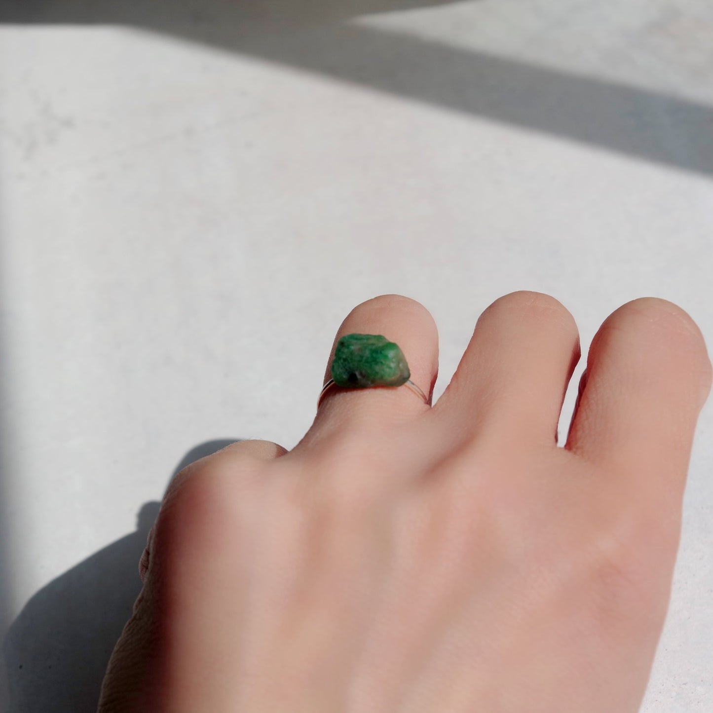 Emerald Raw Stone Ring | Handmade Natural Stone Jewelry