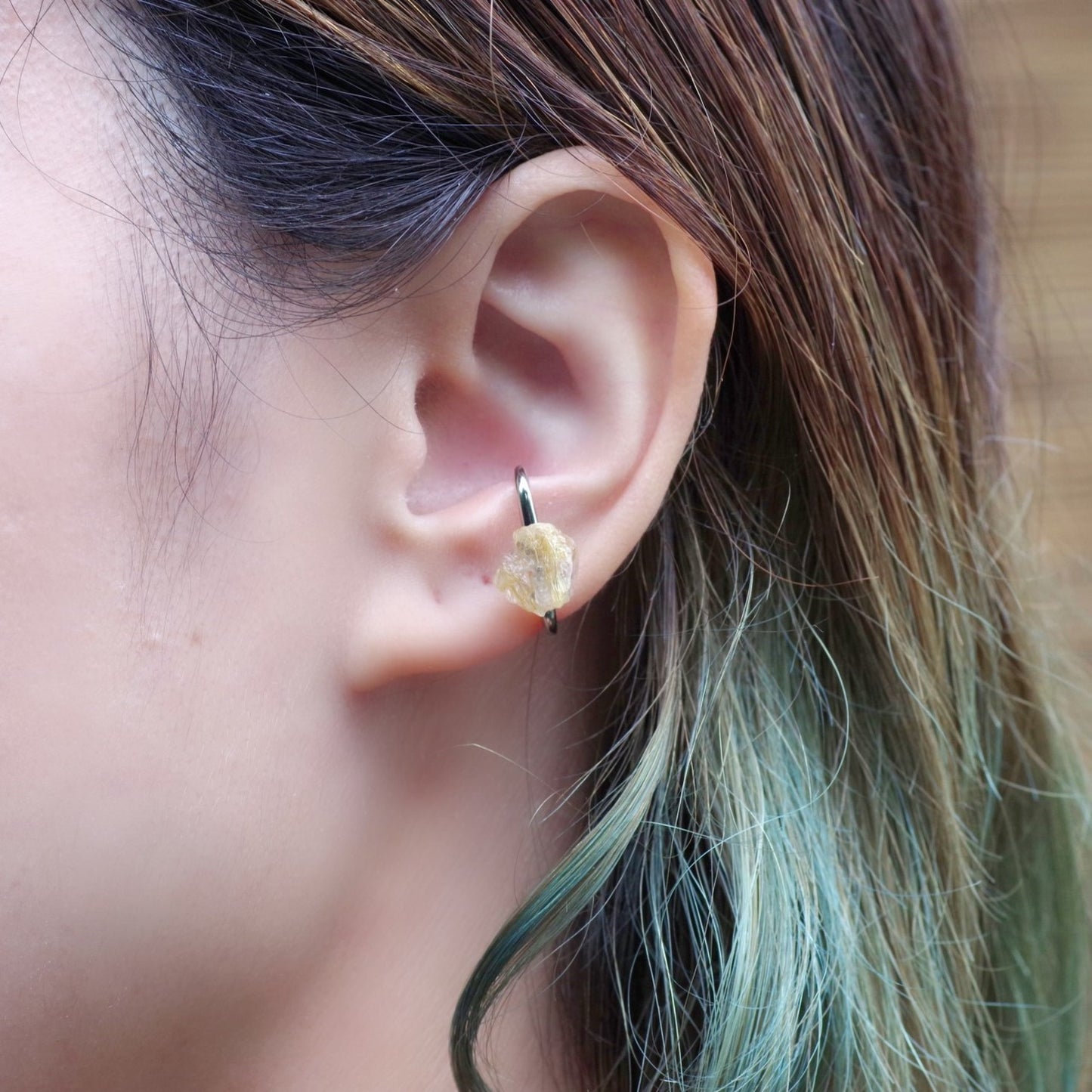 Gold Rutile Quartz Raw Stone Ear Cuff | Handmade Natural Stone Jewelry