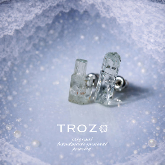 Aquamarine Raw Stone Earrings - One of a Kind - handmade natural mineral jewelry by TROZO, made in Japan (view 1)