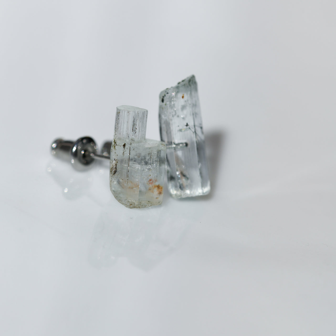 Aquamarine Raw Stone Earrings - One of a Kind - handmade natural mineral jewelry by TROZO, made in Japan (view 3)