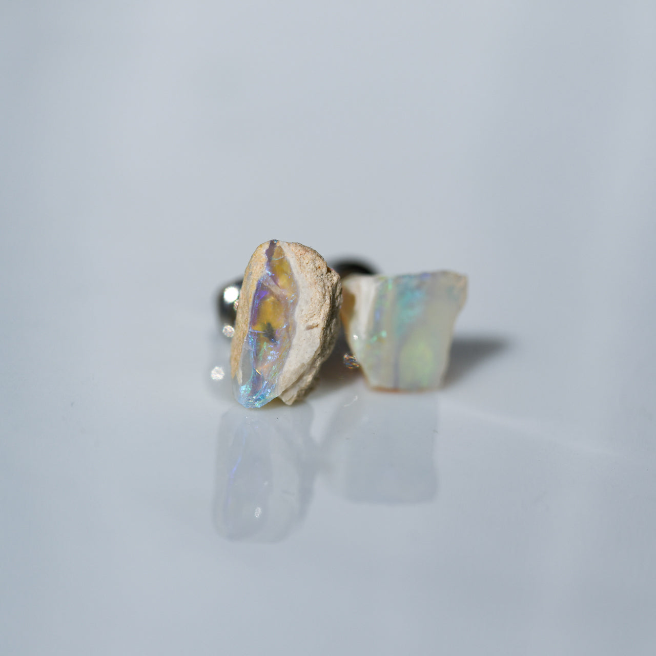 Black Opal Raw Stone Earrings - One of a Kind - handmade natural mineral jewelry by TROZO, made in Japan (view 4)