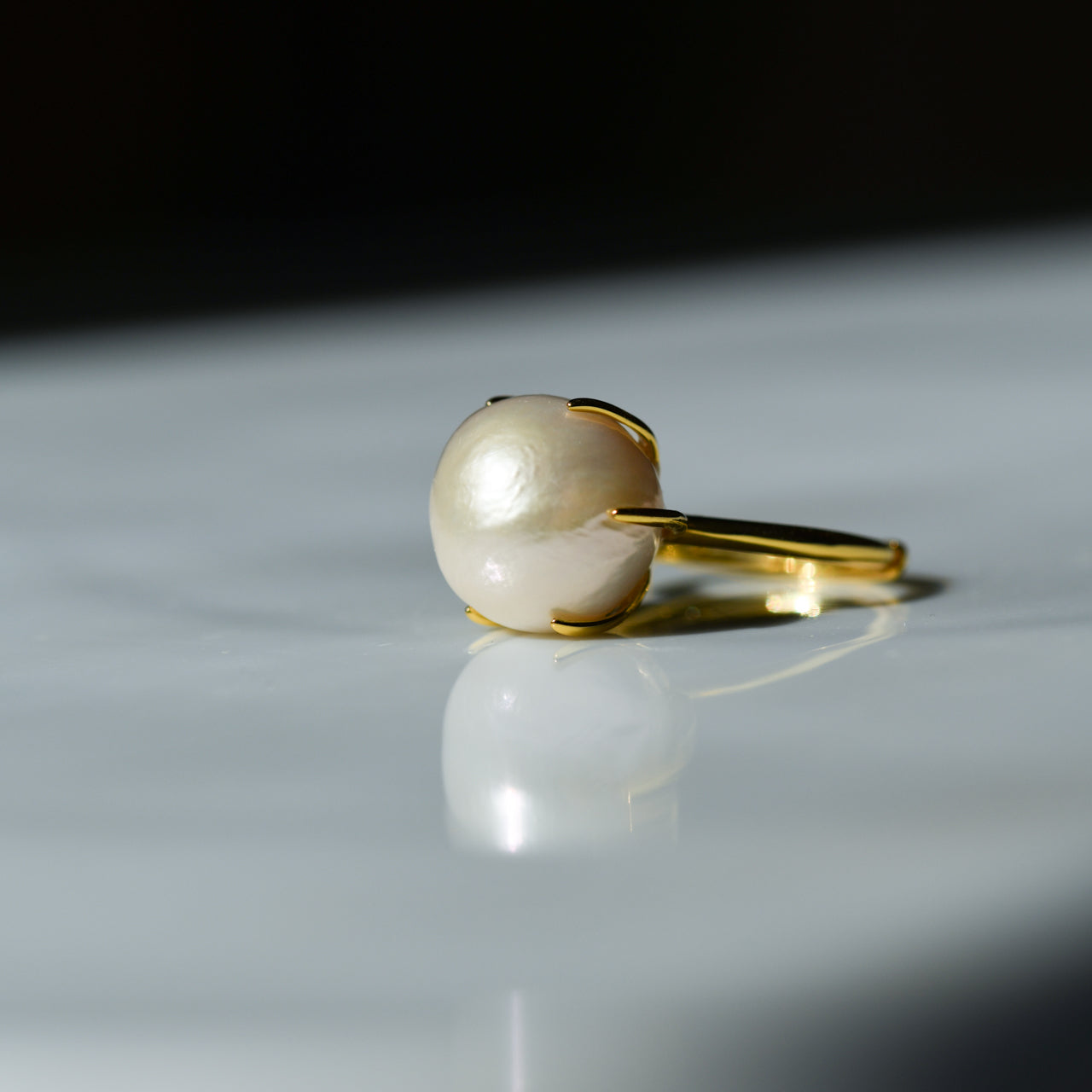 Pearl Raw Stone Ring - One of a Kind - handmade natural mineral jewelry by TROZO, made in Japan (view 2)