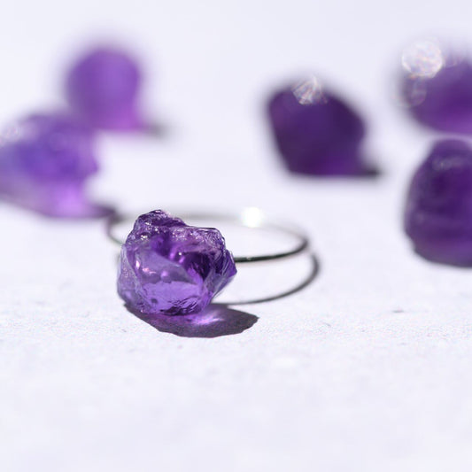 Amethyst Raw Stone Ring | Handmade Natural Stone Jewelry