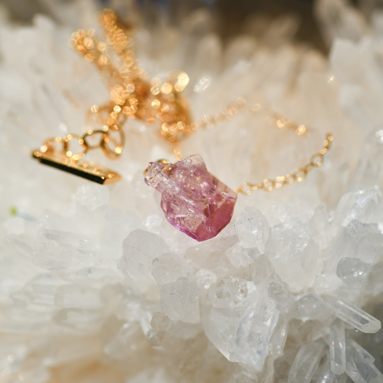 Zoisite Raw Stone 14KGF Necklace - One of a Kind - handmade natural mineral jewelry by TROZO, made in Japan (view 3)