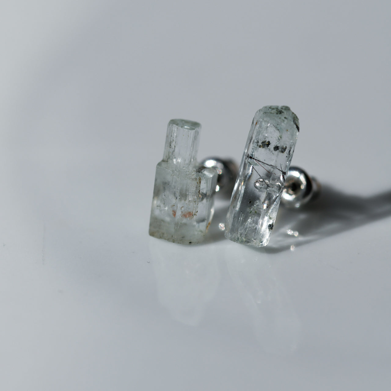 Aquamarine Raw Stone Earrings - One of a Kind - handmade natural mineral jewelry by TROZO, made in Japan (view 7)