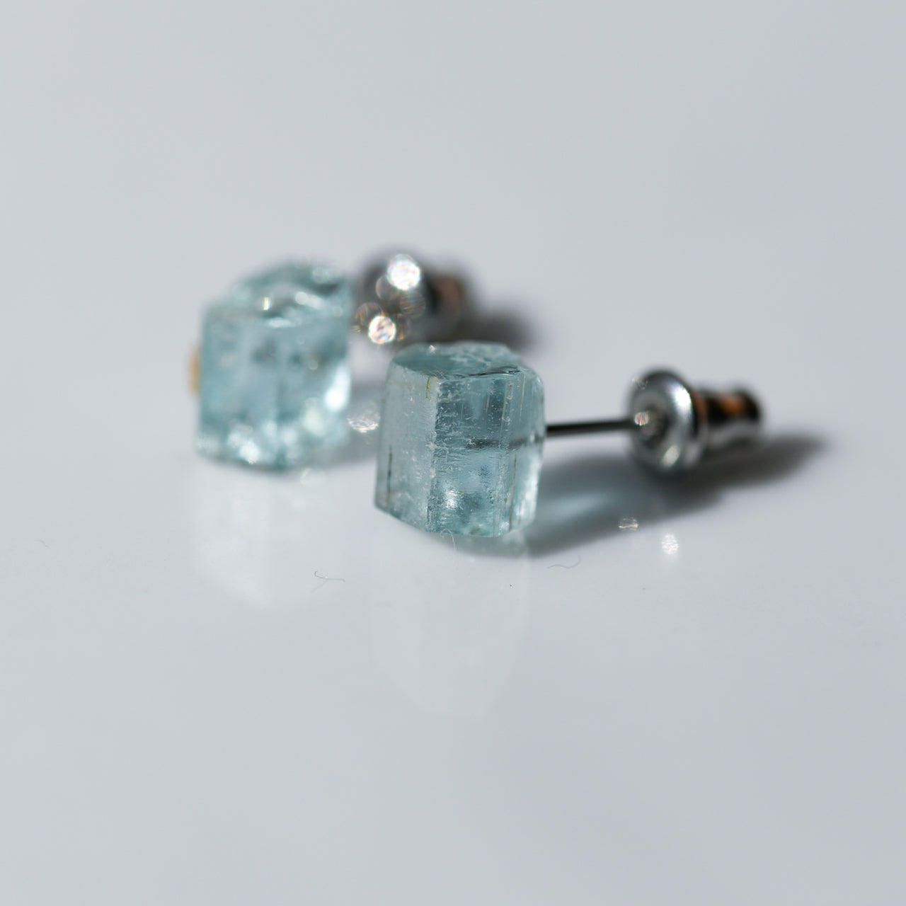 Aquamarine Raw Stone Earrings - One of a Kind - handmade natural mineral jewelry by TROZO, made in Japan (view 2)
