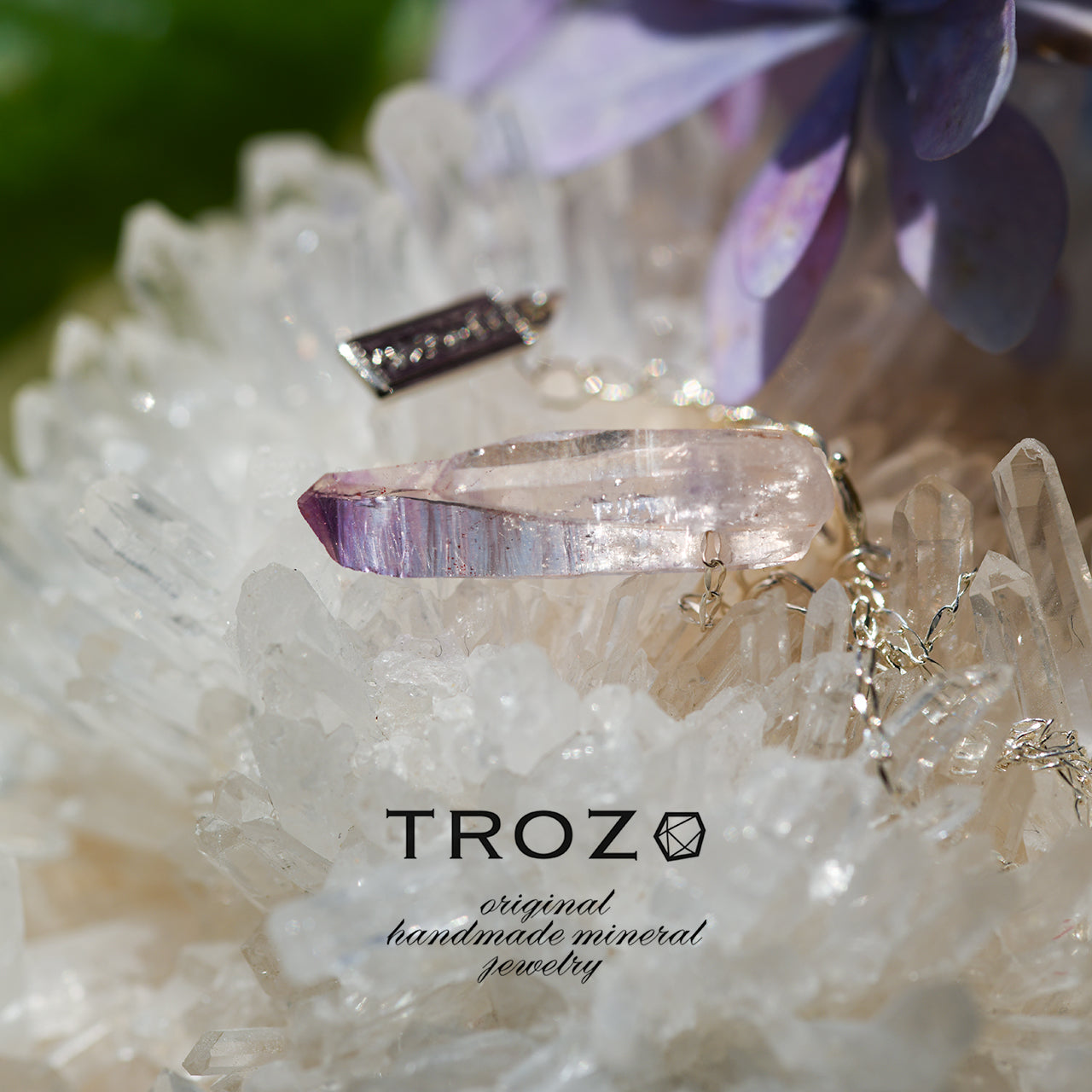 Amethyst Raw Stone Necklace - One of a Kind - handmade natural mineral jewelry by TROZO, made in Japan (view 1)