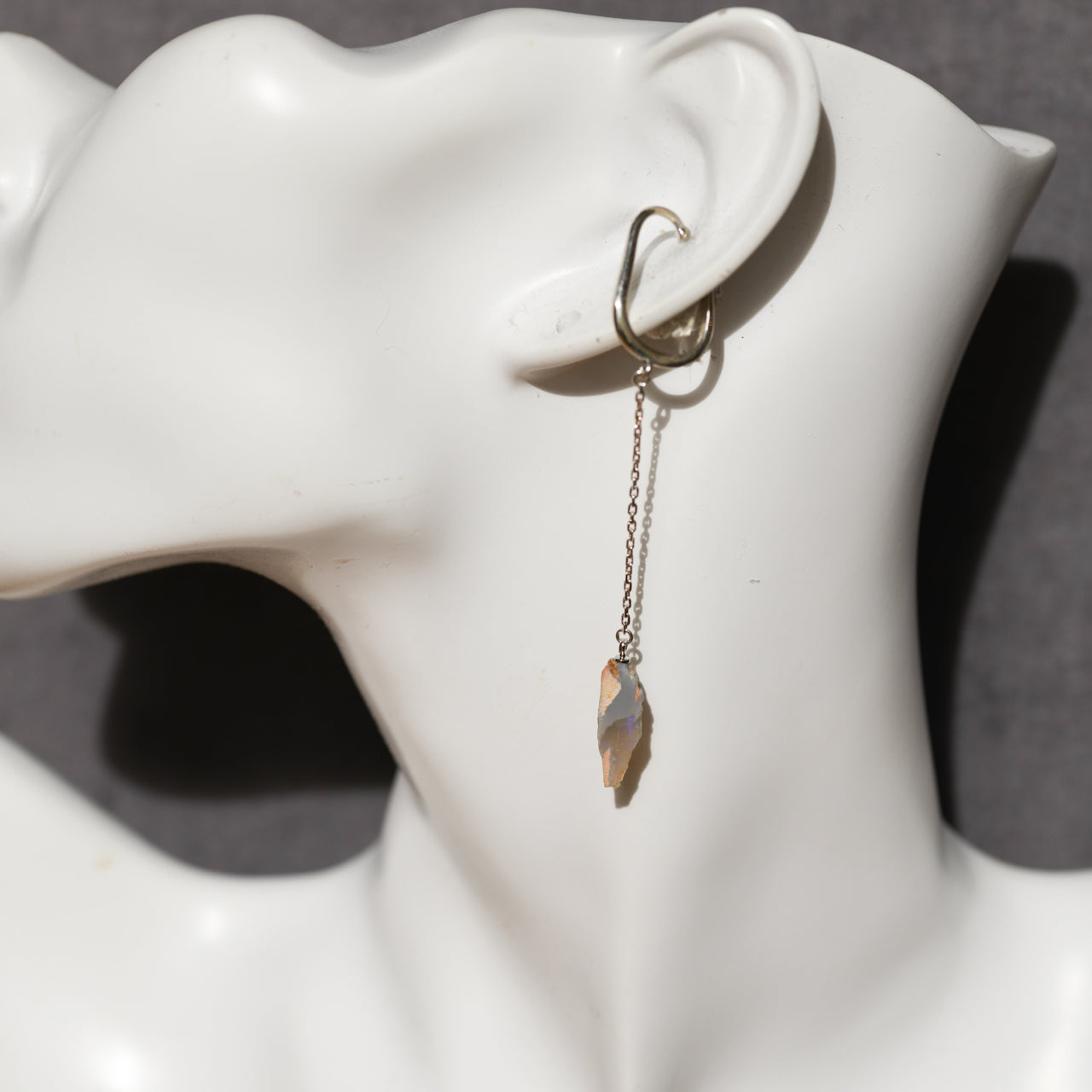 Black Opal Raw Stone Ear Cuff - One of a Kind - handmade natural mineral jewelry by TROZO, made in Japan (view 7)