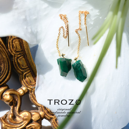 [One of a kind] Dioptase Raw Stone Earrings | Handmade Natural Stone Jewelry [Fairy Tale Collection]