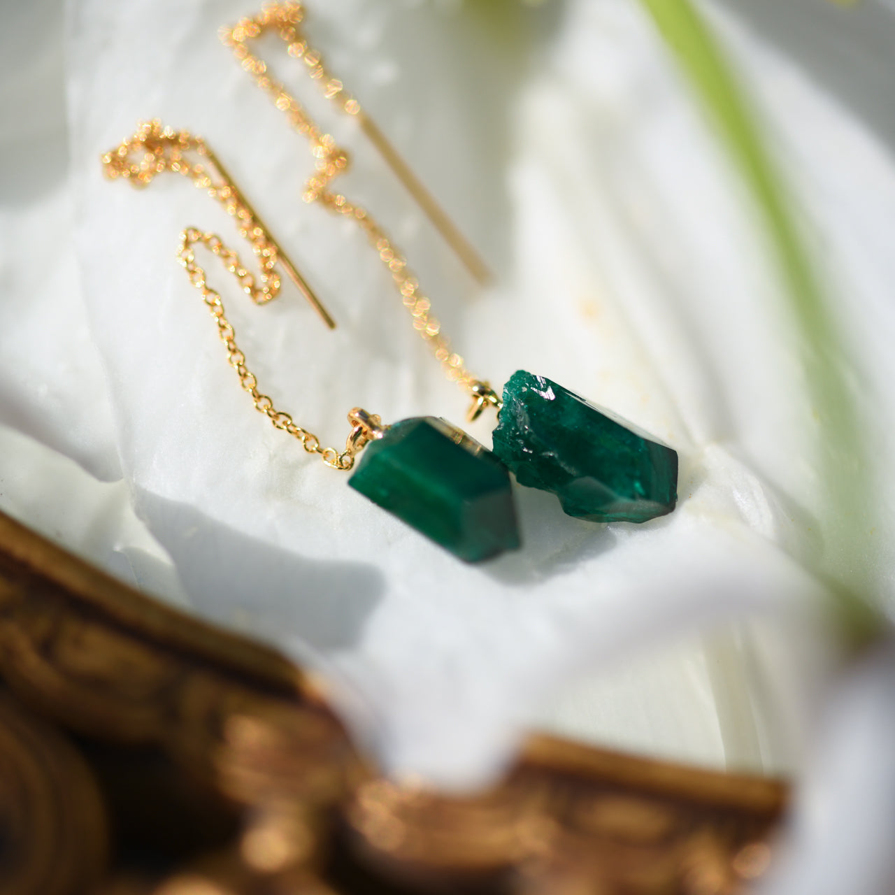 [One of a kind] Dioptase Raw Stone Earrings | Handmade Natural Stone Jewelry [Fairy Tale Collection]