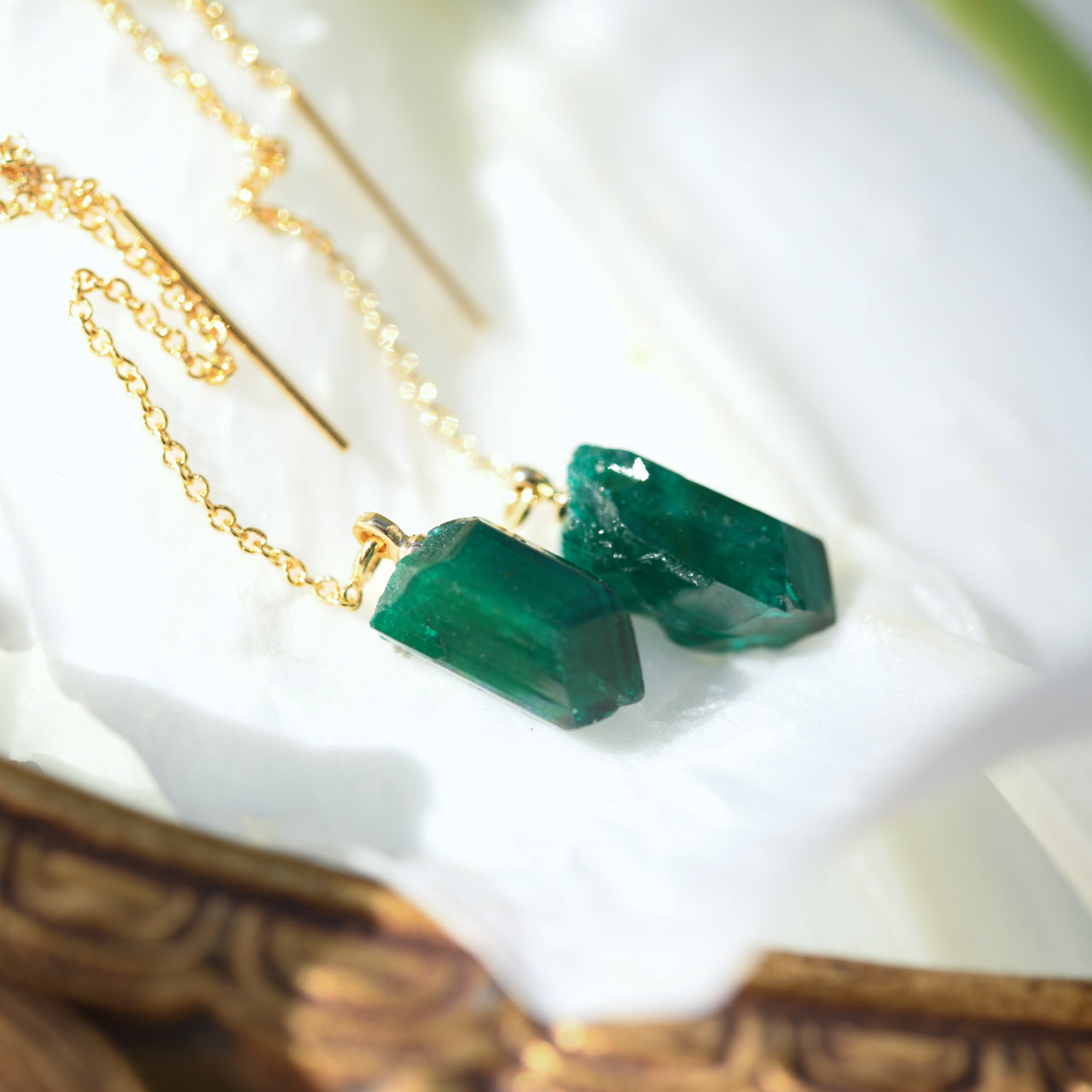 [One of a kind] Dioptase Raw Stone Earrings | Handmade Natural Stone Jewelry [Fairy Tale Collection]