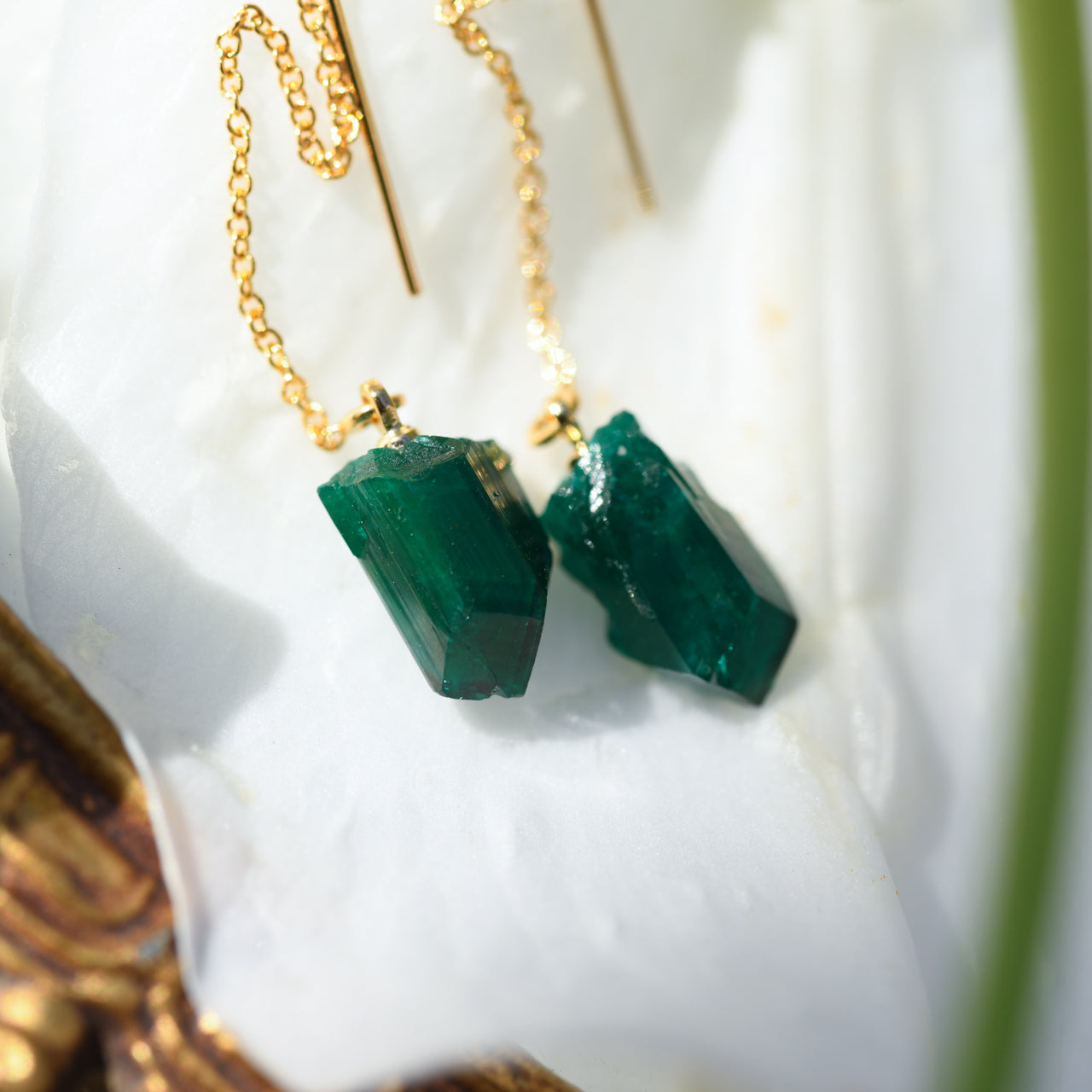 [One of a kind] Dioptase Raw Stone Earrings | Handmade Natural Stone Jewelry [Fairy Tale Collection]