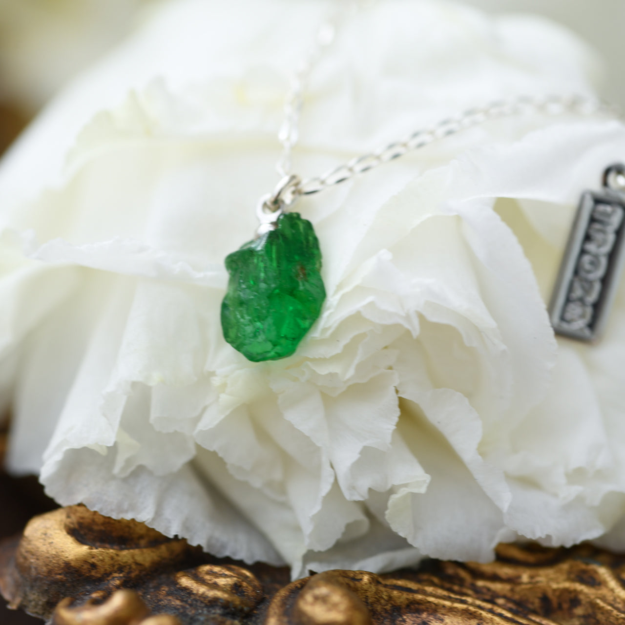 [One of a kind] Tsavorite (Green Garnet) Raw Stone Necklace | Handmade Natural Stone Jewelry [Fairy Tale Collection]