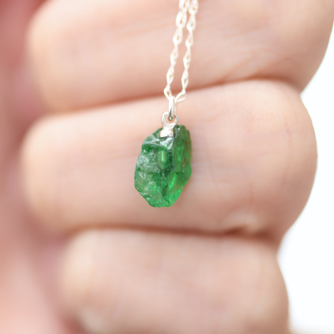 [One of a kind] Tsavorite (Green Garnet) Raw Stone Necklace | Handmade Natural Stone Jewelry [Fairy Tale Collection]