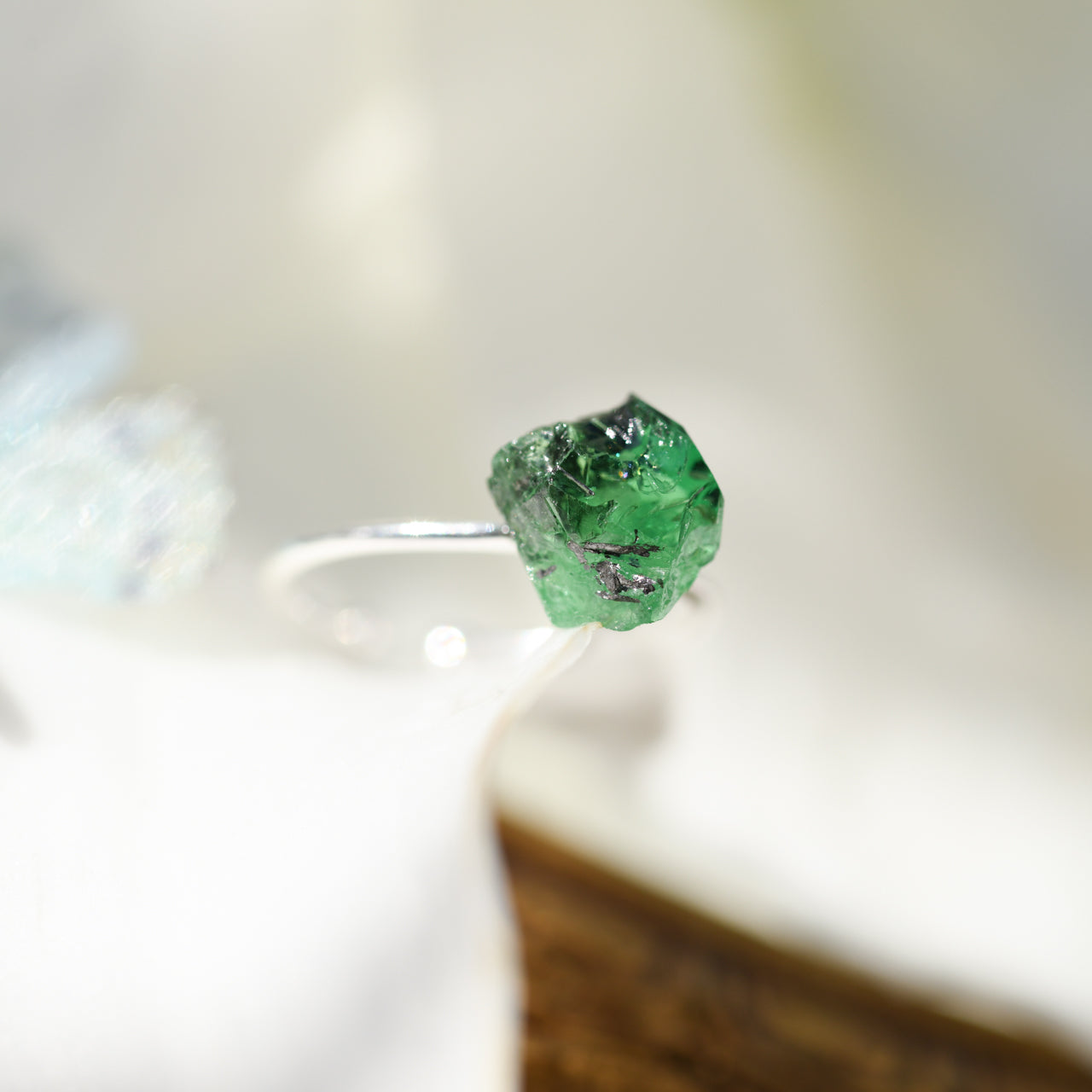 [One of a kind] Tsavorite (Green Garnet) Raw Stone Pinky Ring | Handmade Natural Stone Jewelry [Fairy Tale Collection]