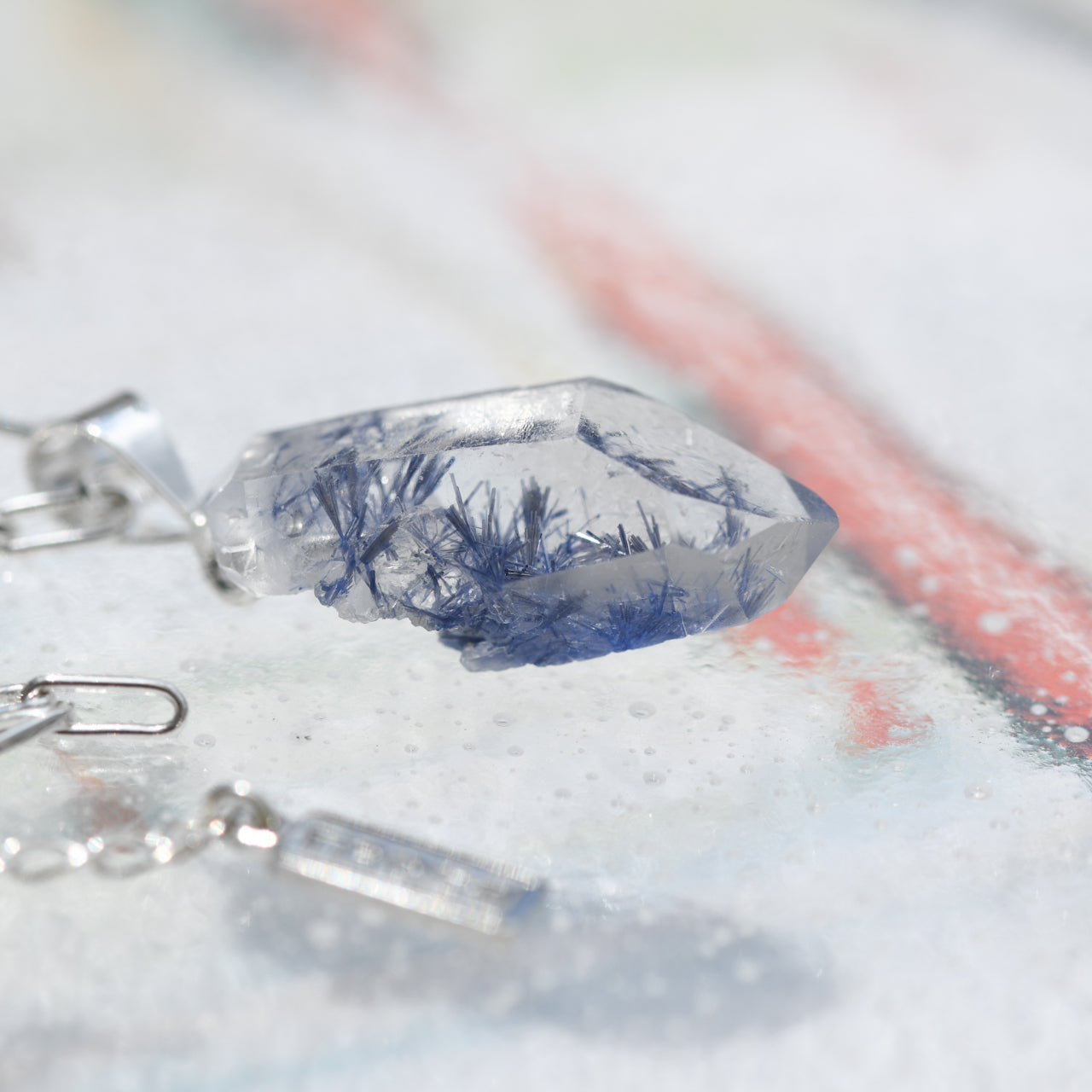 [One of a kind] Dumortierite in Quartz Raw Stone Sterling Silver Necklace | Handmade Natural Stone Jewelry [Fairy Tale Collection]