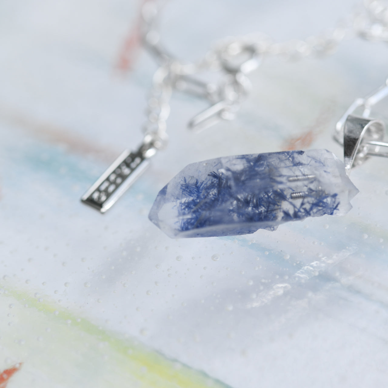 [One of a kind] Dumortierite in Quartz Raw Stone Sterling Silver Necklace | Handmade Natural Stone Jewelry [Fairy Tale Collection]