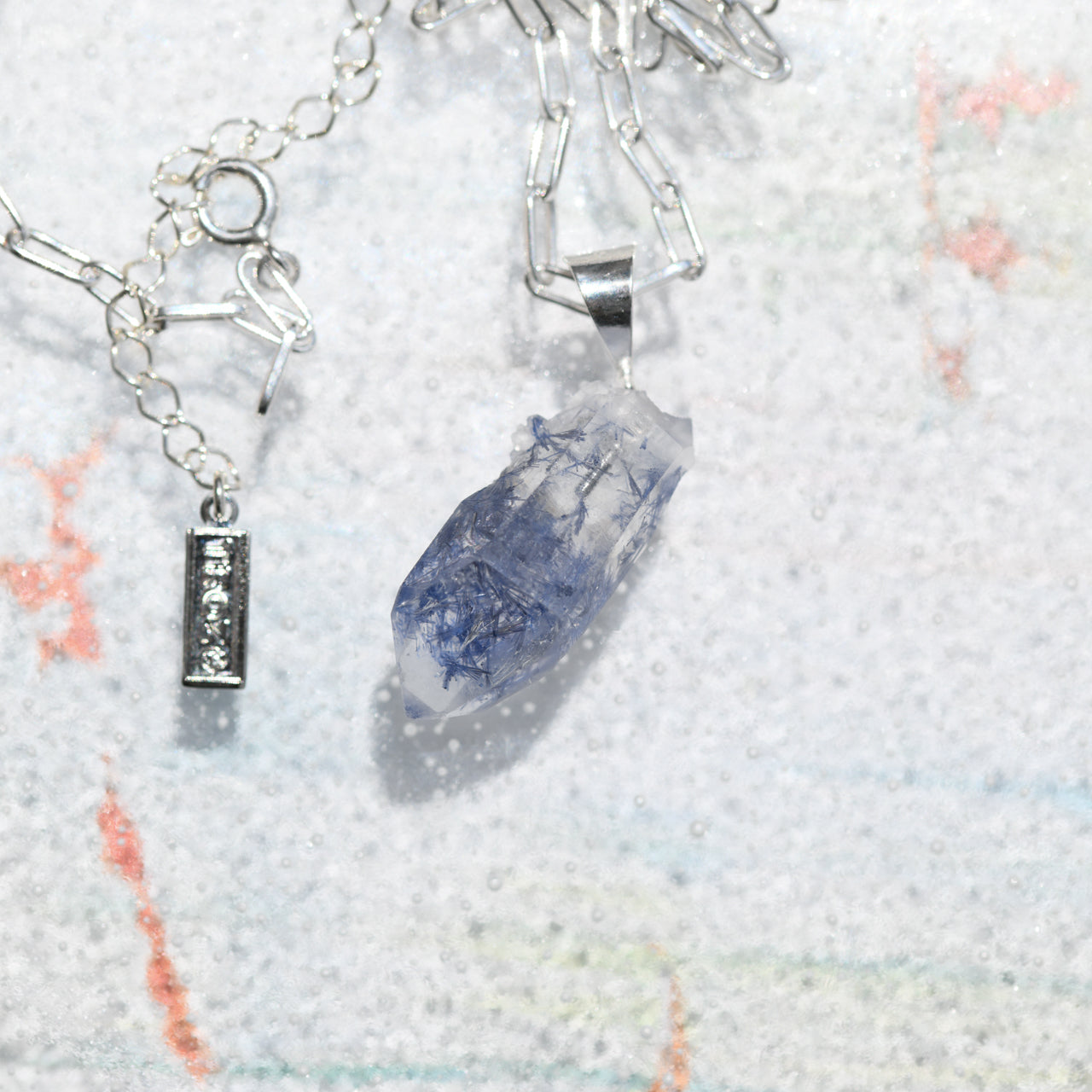 [One of a kind] Dumortierite in Quartz Raw Stone Sterling Silver Necklace | Handmade Natural Stone Jewelry [Fairy Tale Collection]