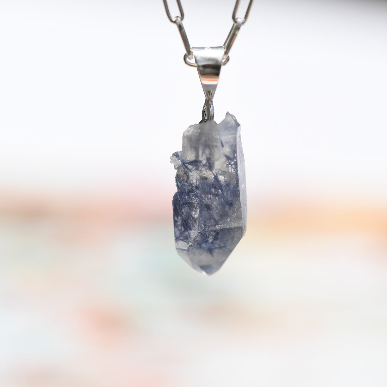 [One of a kind] Dumortierite in Quartz Raw Stone Sterling Silver Necklace | Handmade Natural Stone Jewelry [Fairy Tale Collection]