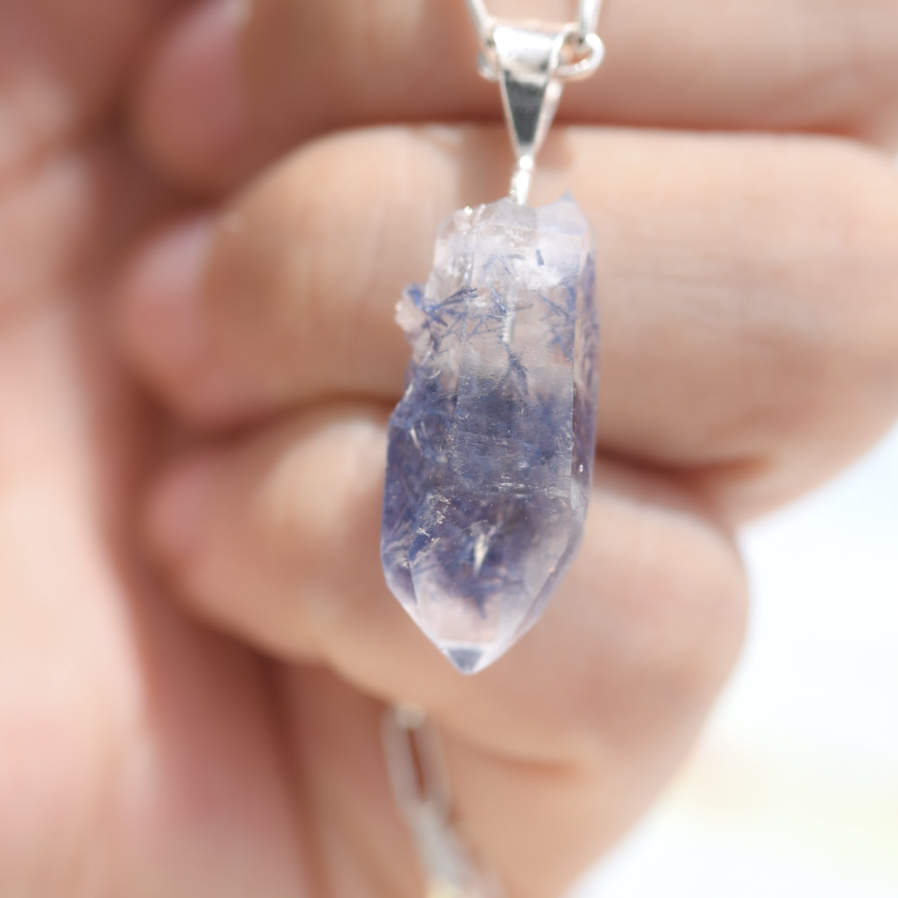 [One of a kind] Dumortierite in Quartz Raw Stone Sterling Silver Necklace | Handmade Natural Stone Jewelry [Fairy Tale Collection]