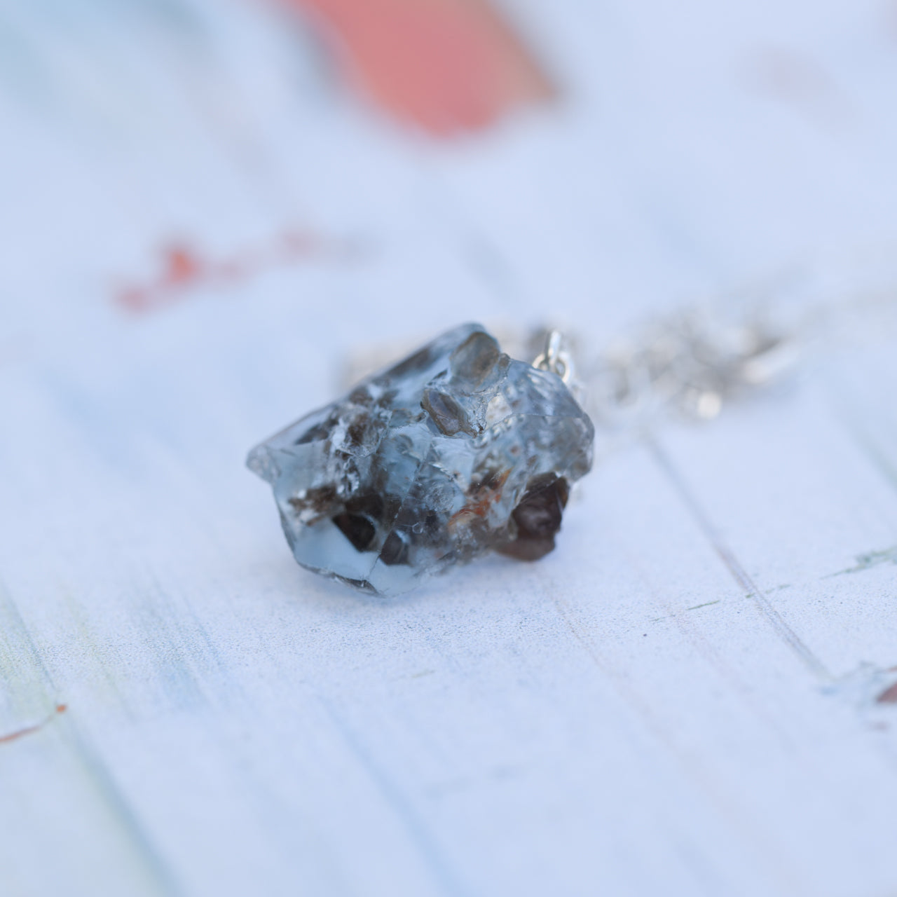 [One of a kind] Blue Topaz Raw Stone Sterling Silver Necklace | Handmade Natural Stone Jewelry [Fairy Tale Collection]