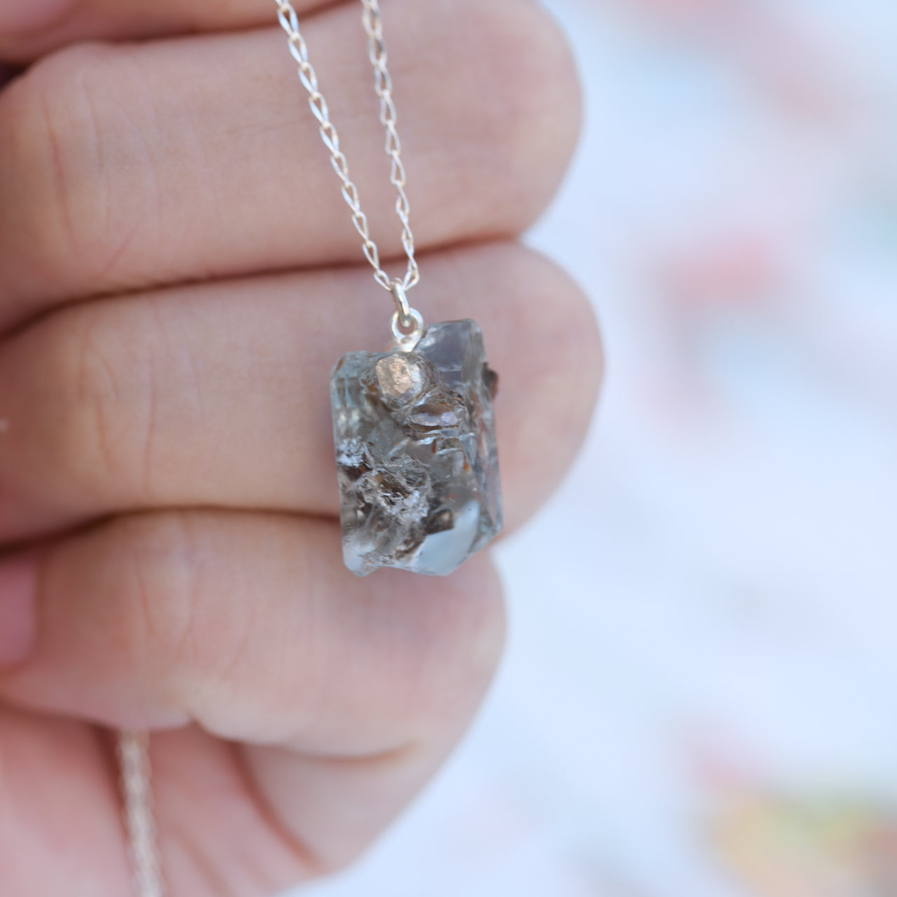 [One of a kind] Blue Topaz Raw Stone Sterling Silver Necklace | Handmade Natural Stone Jewelry [Fairy Tale Collection]