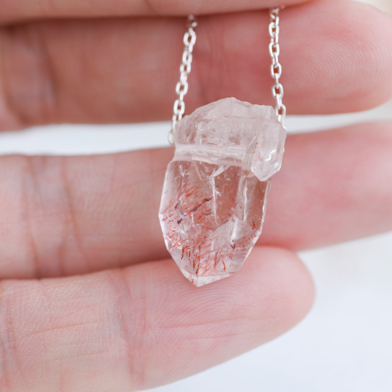 [One of a kind] Lepidocrocite in Quartz Raw Stone Sterling Silver Necklace | Handmade Natural Stone Jewelry [Fairy Tale Collection]