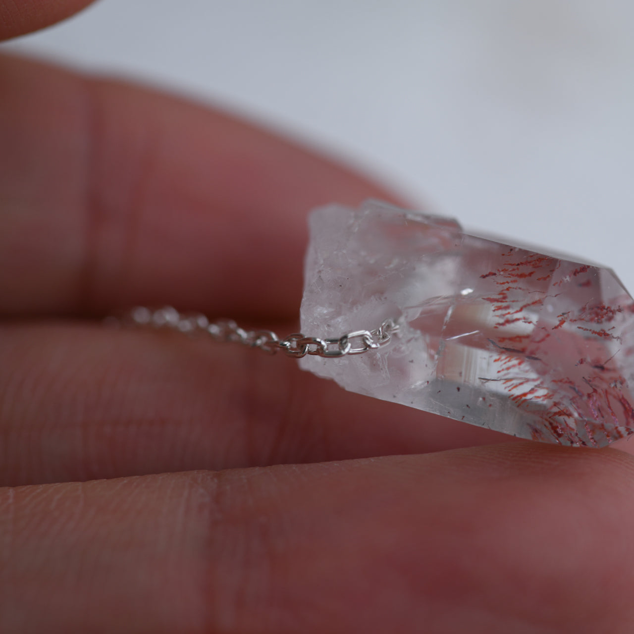 [One of a kind] Lepidocrocite in Quartz Raw Stone Sterling Silver Necklace | Handmade Natural Stone Jewelry [Fairy Tale Collection]