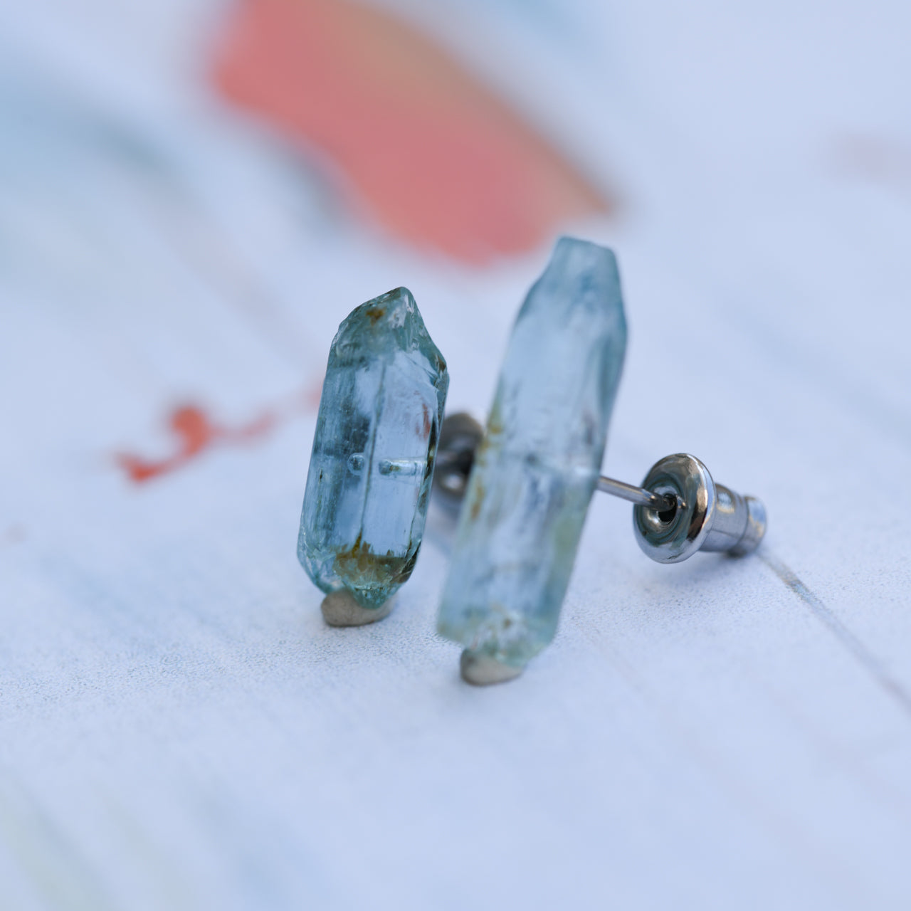 [One of a kind] Aquamarine Raw Stone Earrings | Handmade Natural Stone Jewelry [Heat Collection]