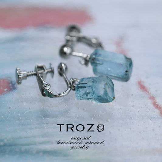 [One of a kind] Aquamarine Raw Stone Earrings | Handmade Natural Stone Jewelry [Heat Collection]