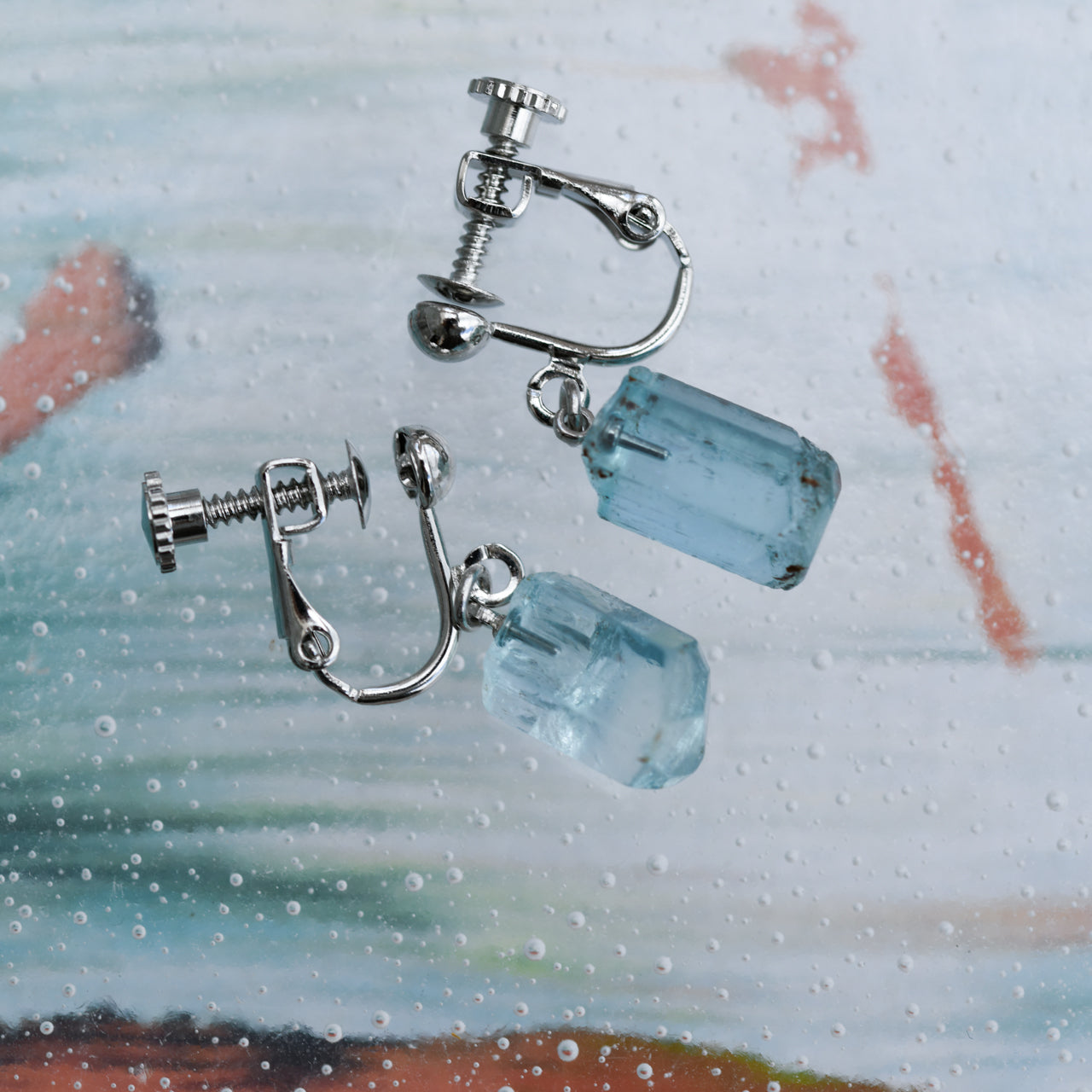 [One of a kind] Aquamarine Raw Stone Earrings | Handmade Natural Stone Jewelry [Heat Collection]