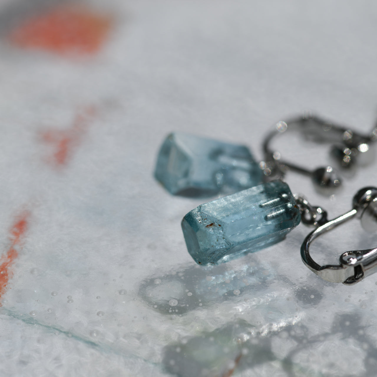 [One of a kind] Aquamarine Raw Stone Earrings | Handmade Natural Stone Jewelry [Heat Collection]