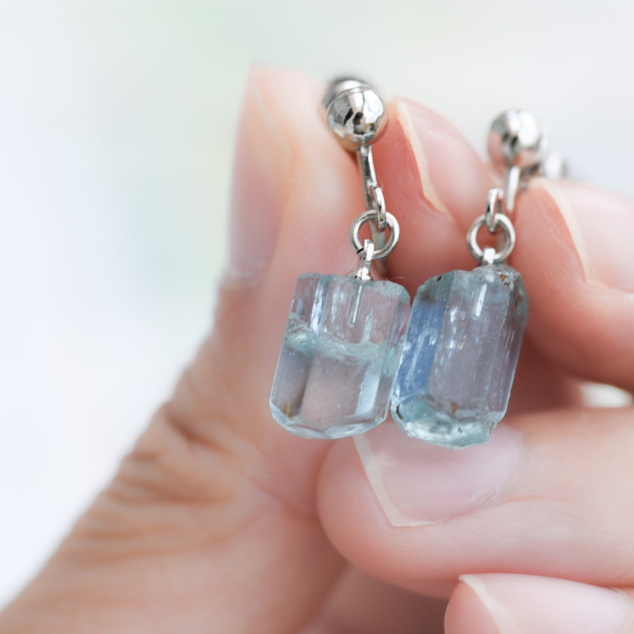 [One of a kind] Aquamarine Raw Stone Earrings | Handmade Natural Stone Jewelry [Heat Collection]