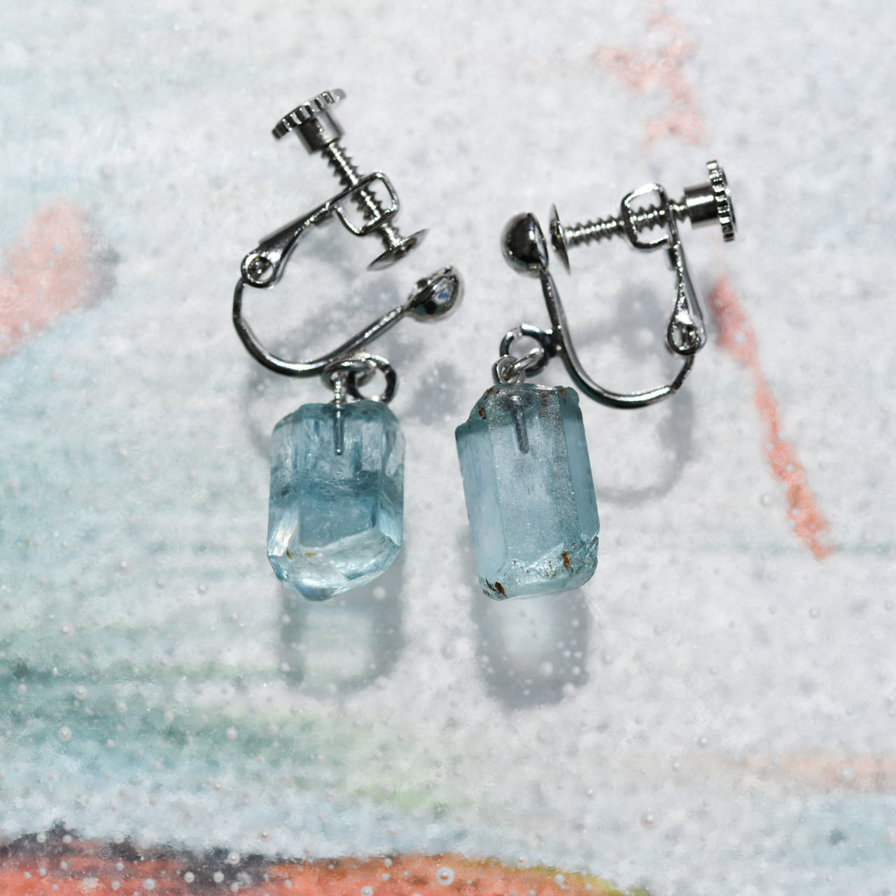 [One of a kind] Aquamarine Raw Stone Earrings | Handmade Natural Stone Jewelry [Heat Collection]