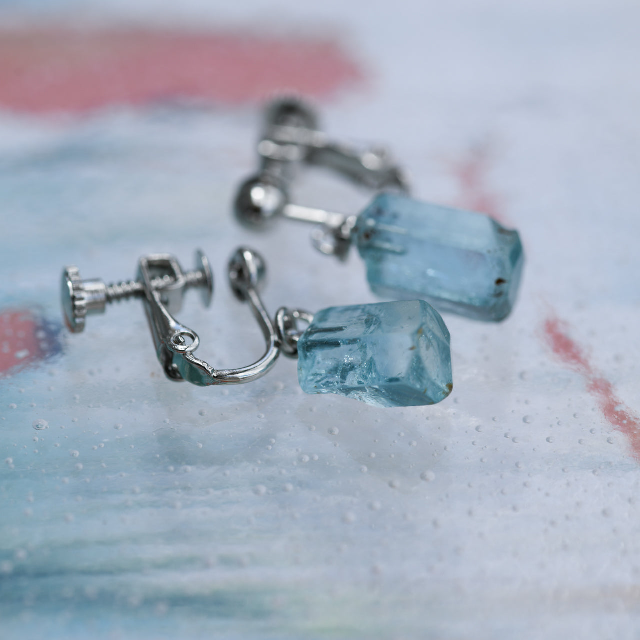 [One of a kind] Aquamarine Raw Stone Earrings | Handmade Natural Stone Jewelry [Heat Collection]