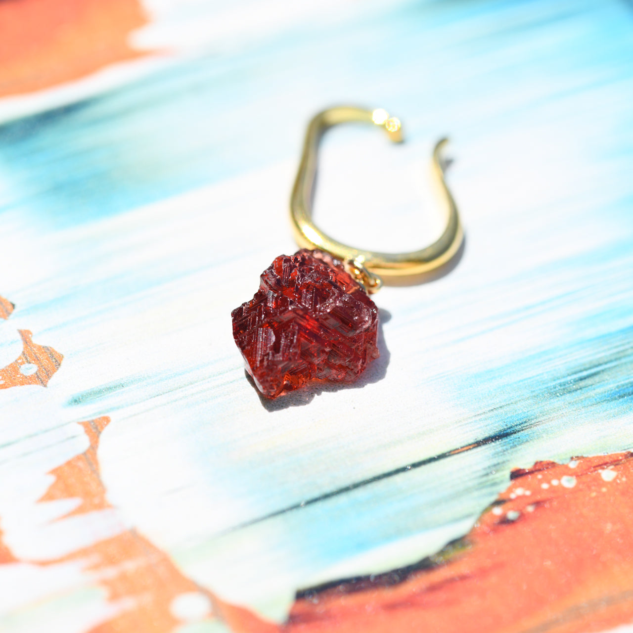 [One of a kind] Spessartine Garnet Raw Stone Ear Cuff | Handmade Natural Stone Jewelry [Heat Collection]