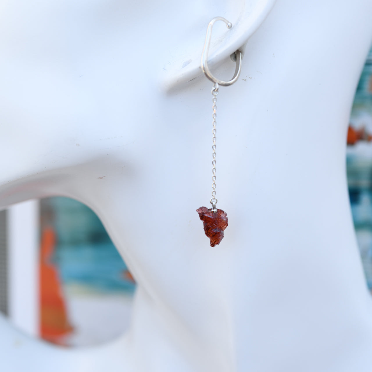 [One of a kind] Garnet Raw Stone Sterling Silver Ear Cuff | Handmade Natural Stone Jewelry [Heat Collection]