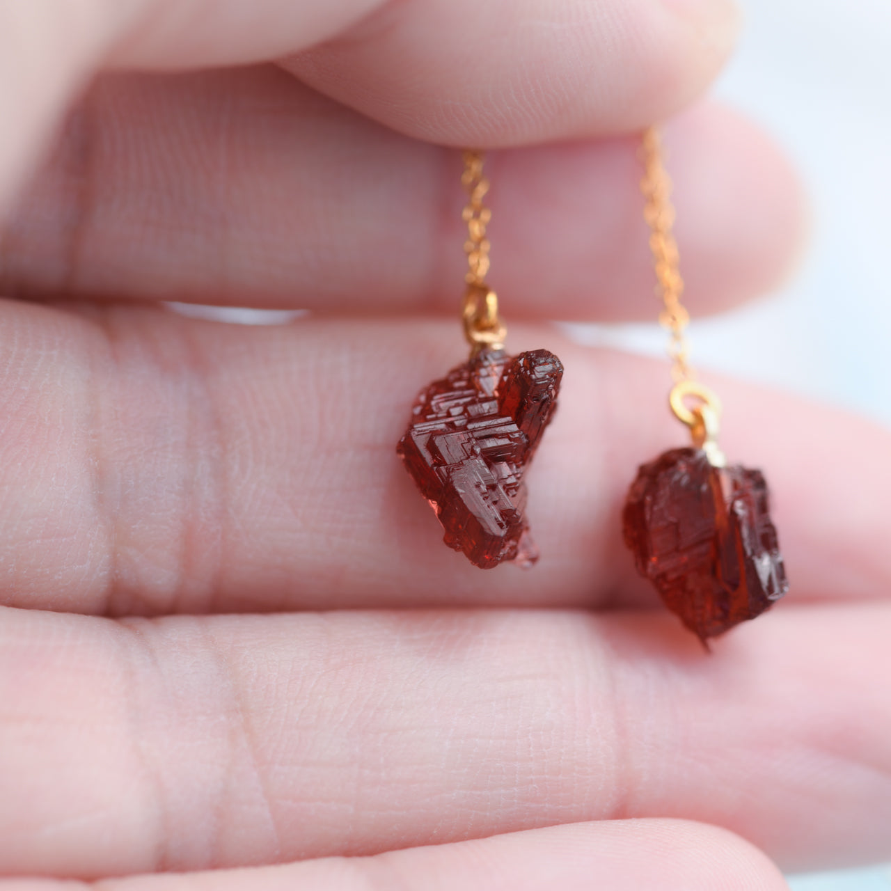 [One of a kind] Garnet Raw Stone Earrings | Handmade Natural Stone Jewelry [Heat Collection]