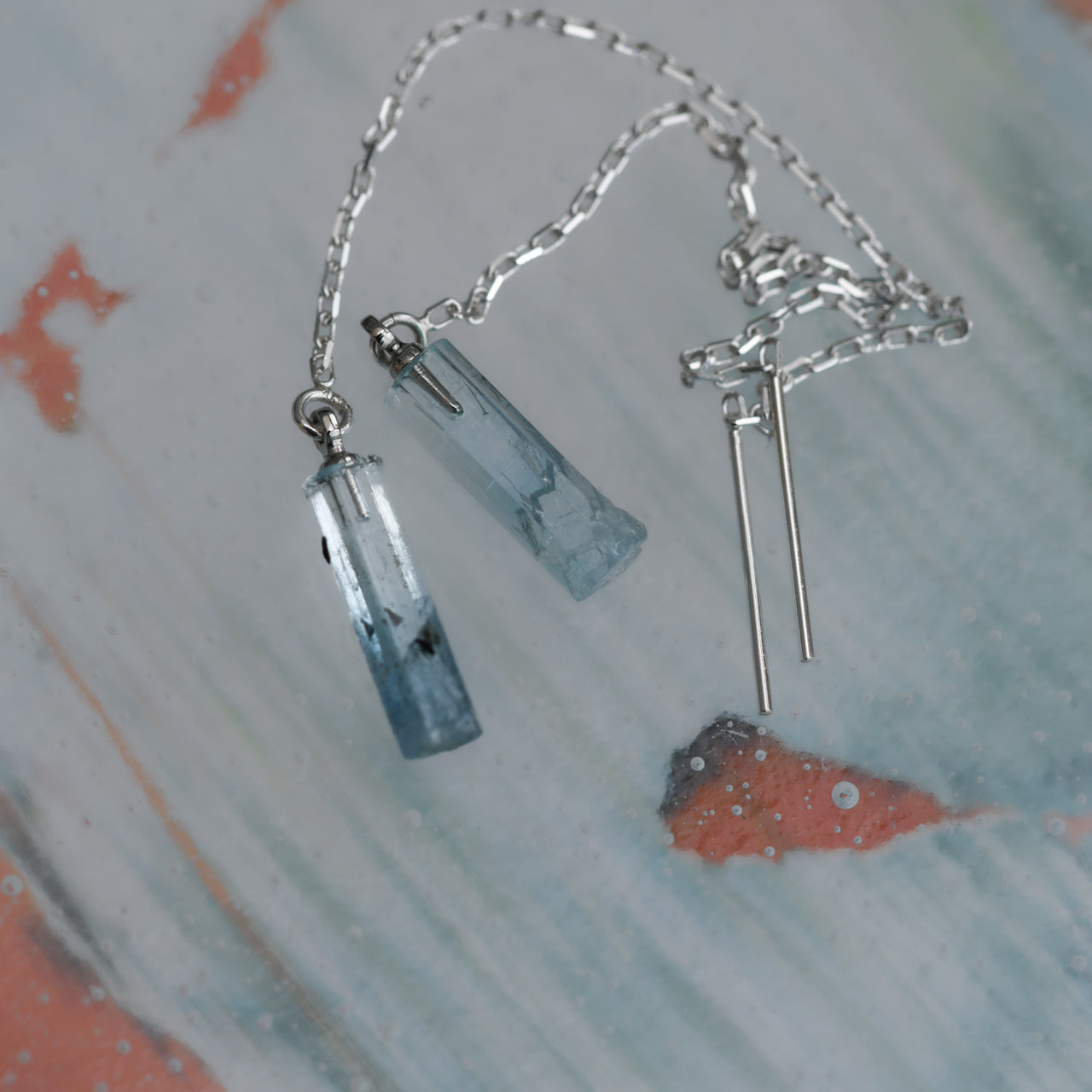 [One of a kind] Aquamarine Raw Stone Earrings | Handmade Natural Stone Jewelry [Heat Collection]