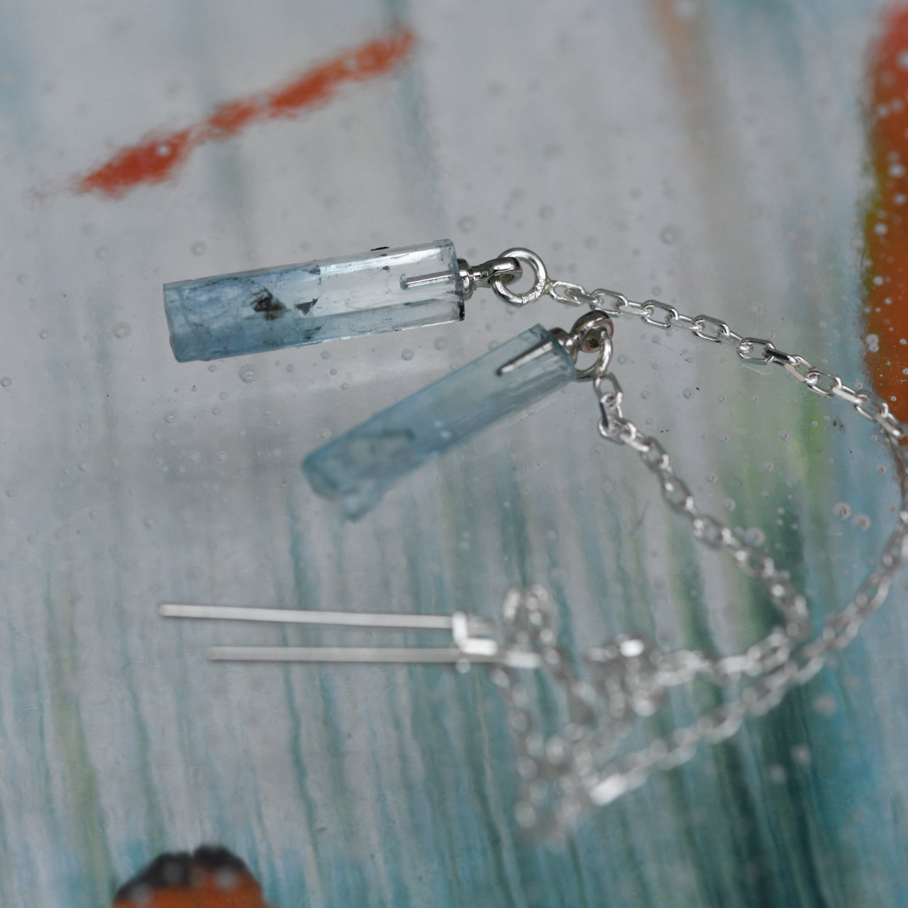 [One of a kind] Aquamarine Raw Stone Earrings | Handmade Natural Stone Jewelry [Heat Collection]